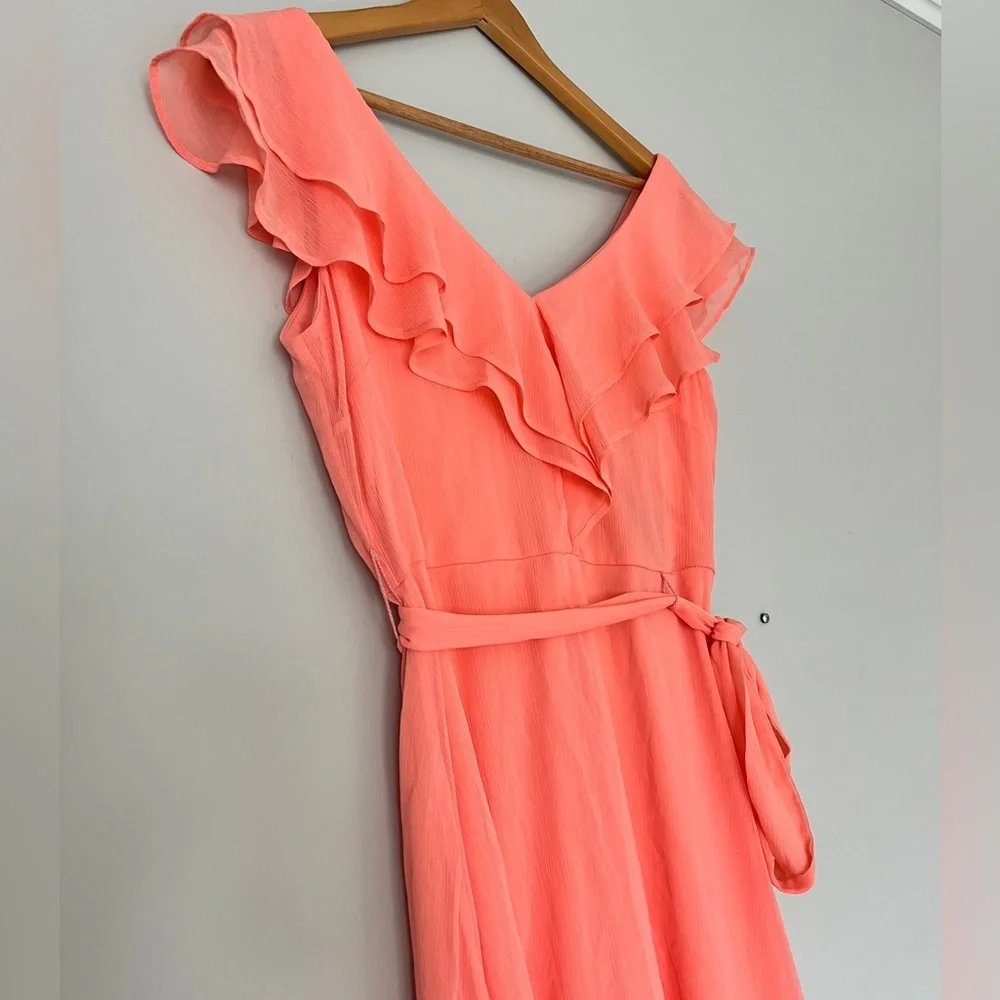 DKNY Double Ruffle-Collar Dress Salmon 8 - Picture 3 of 7